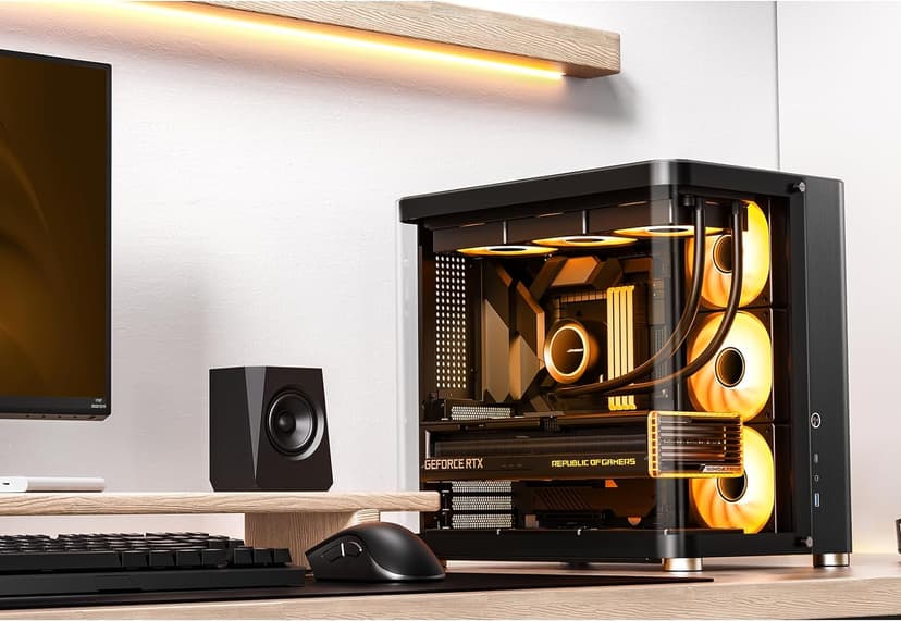 JONSBO TK-2 Black ATX Mid-Tower Pc Case,Hyperboloid Glass Design, Separated Cabinet Structure, Al Alloy Shell Desktop Computer Case, Support BTF Motherboard/ATX Power supply/360 AIO, Black