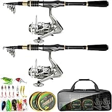 Telescopic Fishing Rod Combo - 2PCS 6.9 7.89FT Collapsible Carbon Fiber Pole Set, Spinning Reel Lures Lines Kits with Carrier Bag for Travel Saltwater Freshwater Fishing Gifts for Adults Beginer
