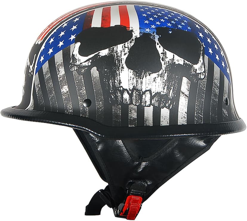 1Storm Novelty Motorcycle Half Face Helmet Open German Style DOT Approved: HKY602 Flag Skull