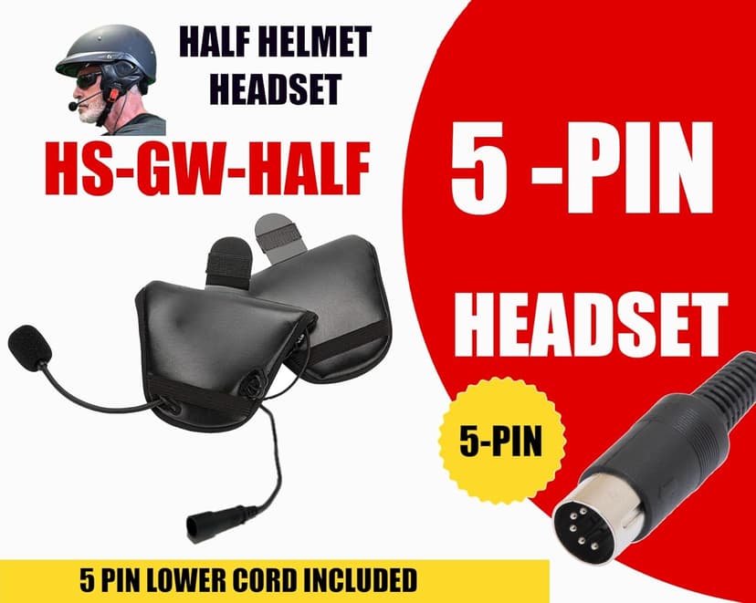 The Helmet Shop Half Helmet Headset Compatible with 5-Pin Honda Goldwing, Yamaha, and Kawasaki Audio Systems | Fits Most Half Helmets | Ear Protection from Wind Noise and Cold Weather