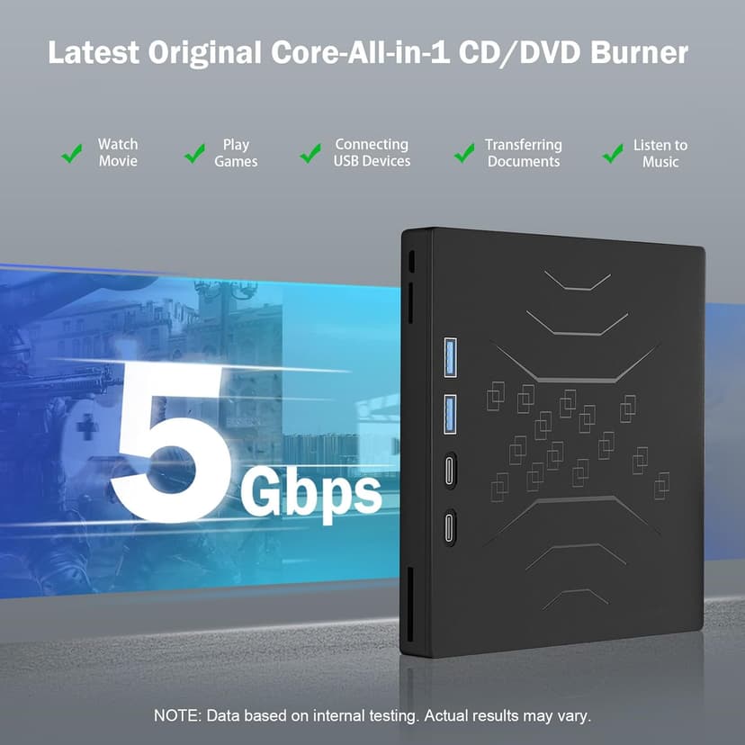 7 in 1 External DVD Drive, External CD/DVD Drive for Laptop USB 3.0 & Type-C, Portable CD/DVD +/-RW Disk Drive, CD/DVD Burner CD ROM External Drive for Laptop Desktop PC Windows 10/11 XP Mac Linux