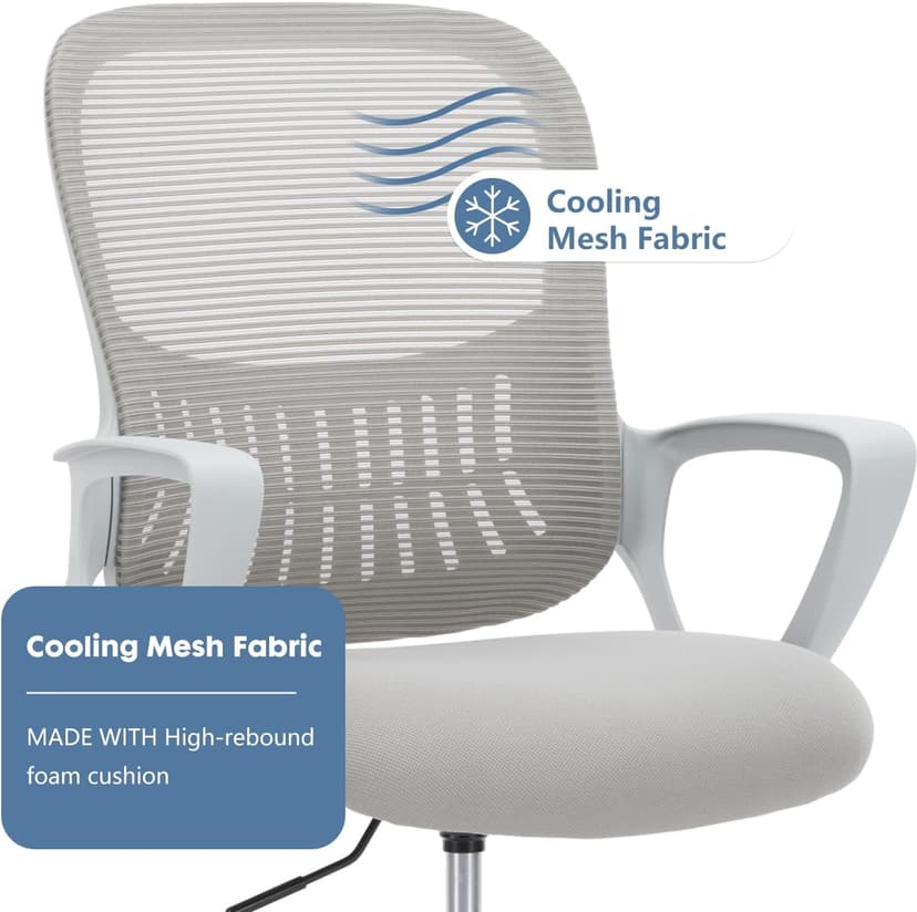 DUMOS Drafting Chair - Ergonomic Tall Office for Standing Desk, Counter with Height Adjustable and Comfortable Lumbar Support, Fixed Armrests, Grey