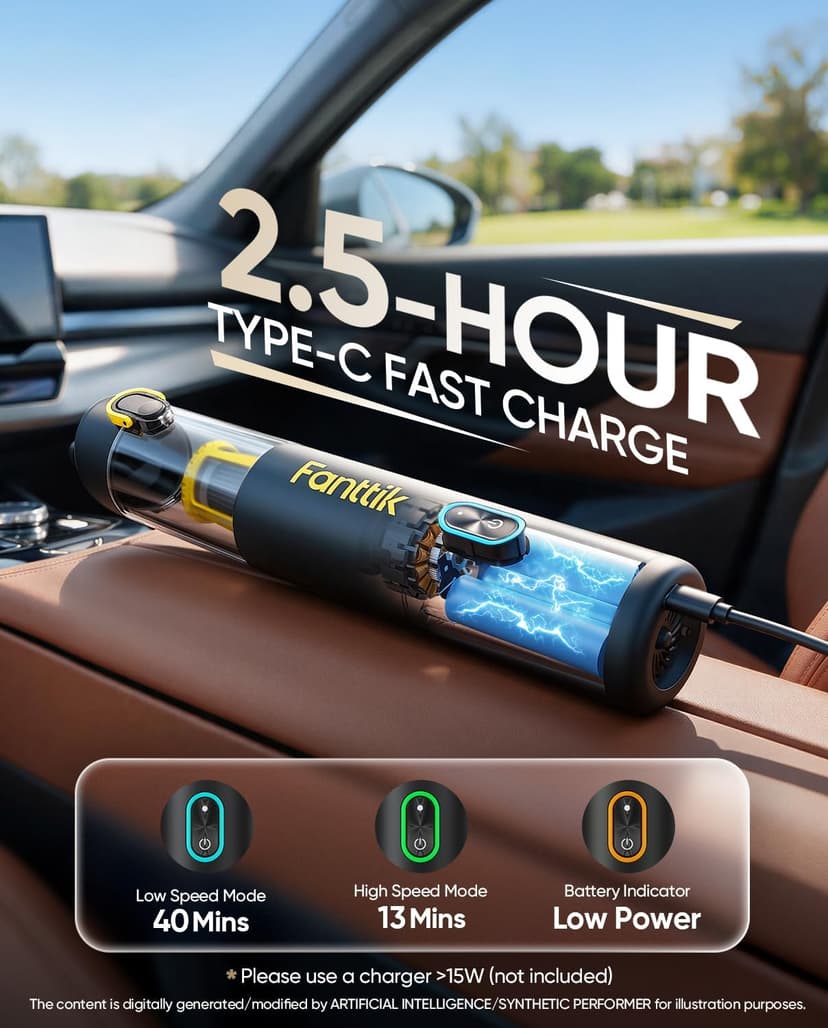 Fanttik Slim V8 APEX Car Vacuum, 4-in-1 Portable Mini Cordless Vacuum with 19000pa Suction Power, Type-C Charge, 2 Suction Modes, Handheld Vacuum for Small Jobs, Car, Office Desk, Keyboards (Black)