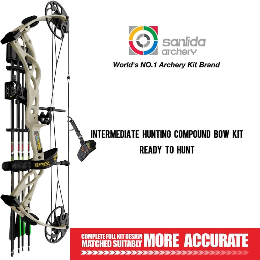 Sanlida Dragon X9 Ready to Hunt Compound Bow Package for Adults, Archery Compound Bow and Arrow Set, 0-70 Lbs Draw Weight, No Bow Press Needed, Limited Life-time Warranty, RH Only