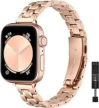 STIROLL Thin Replacement Band Compatible for Apple Watch 38mm 40mm 41mm 42mm(Series 11 10), Stainless Steel Metal Wristband Women Men for iWatch Ultra SE Series 9 8 7 6 5 4 3 2 1, Rose Gold