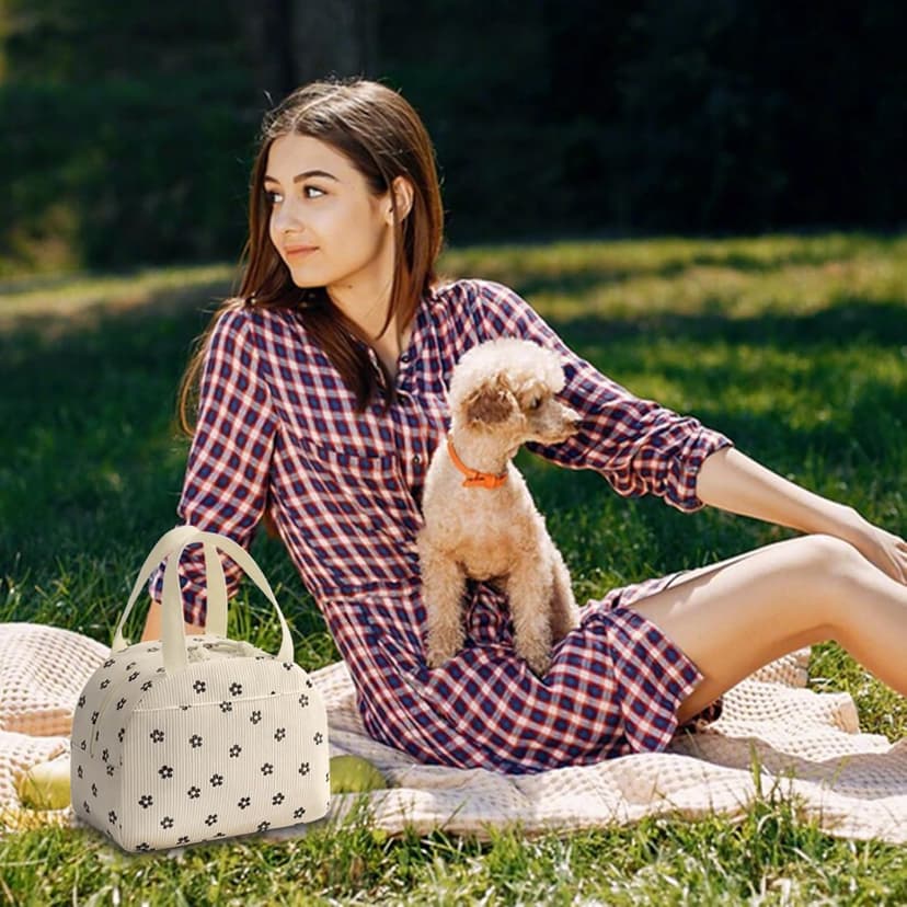 Baglemon Lunch Bag for Women Men Cute Corduroy Lunch Tote Bags Reusable Insulated Lunch Box Large Capacity Reusable Insulated Cooler for Work/Picnic/Travel