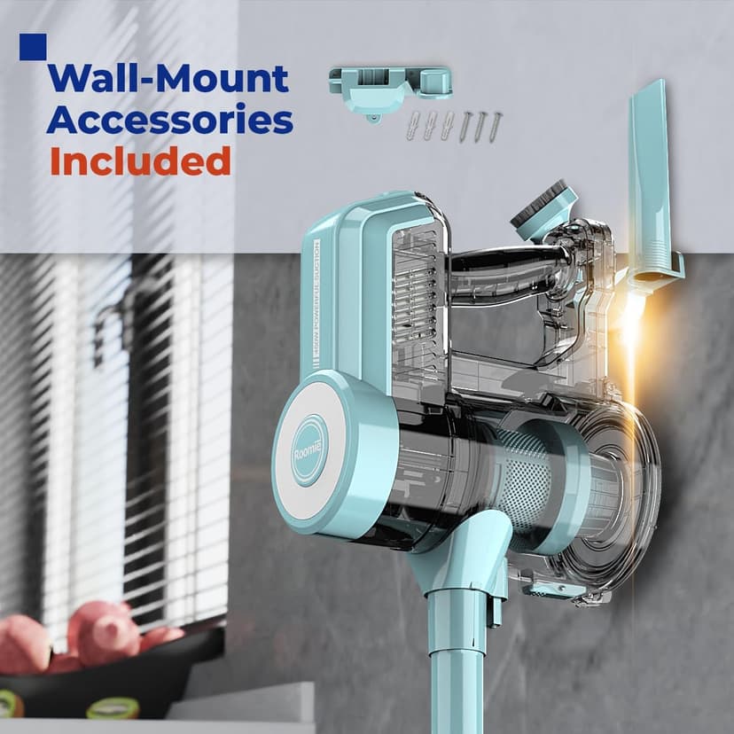 Roomie Tec Corded Stick Vacuum Cleaner - 450W, Lightweight 2 in 1 Handheld with Powerful Suction, Bagless HEPA Filter, Large Dust Capacity, 20ft Cable - Ideal for Floors, Dorm Room, & Home Cleaning