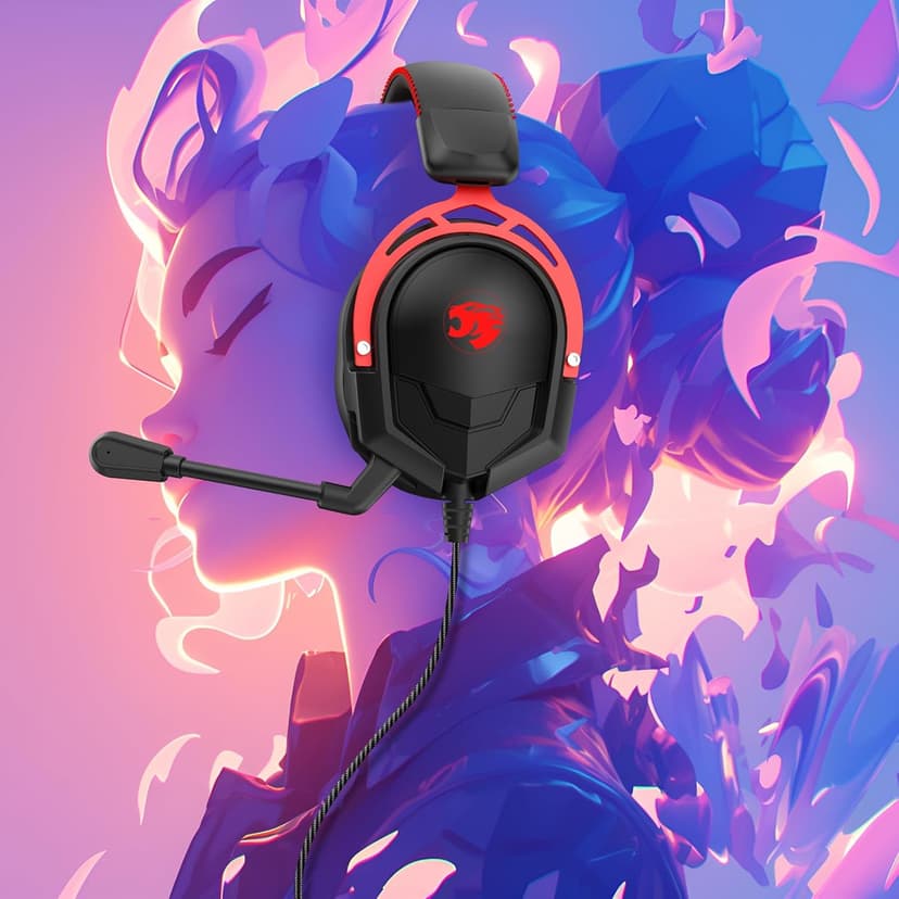 IMYB A88 [Upgrade] Gaming Headset with Microphone, Stereo Wired Noise Cancelling Over-Ear Headphones with Mic for Pc, Ps5, Xbox One Series X/s, Ps4, Computer, Laptop, Mac, Nintendo, Gamer (Black Red)