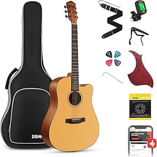 Donner 41” Acoustic Guitar Bundle for Beginners Adults with Online Lesson, 4/4 Full Size Steel Acustica Guitarra with Gig Bag, Tuner, Strap, Strings, Picks, Capos, Cutaway, Natural, DAG-1C/DAD-110C