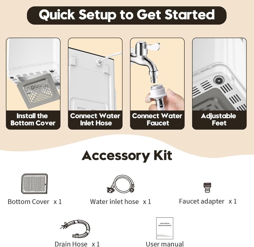 Auertech 28 lbs Portable Washing Machine, Fully Automatic Portable Washer with LED Display, 10 Wash Cycles, 5 Water Levels, 24H Delays, Top Load Washing Machine for Apartment, RV, Dorm, Home