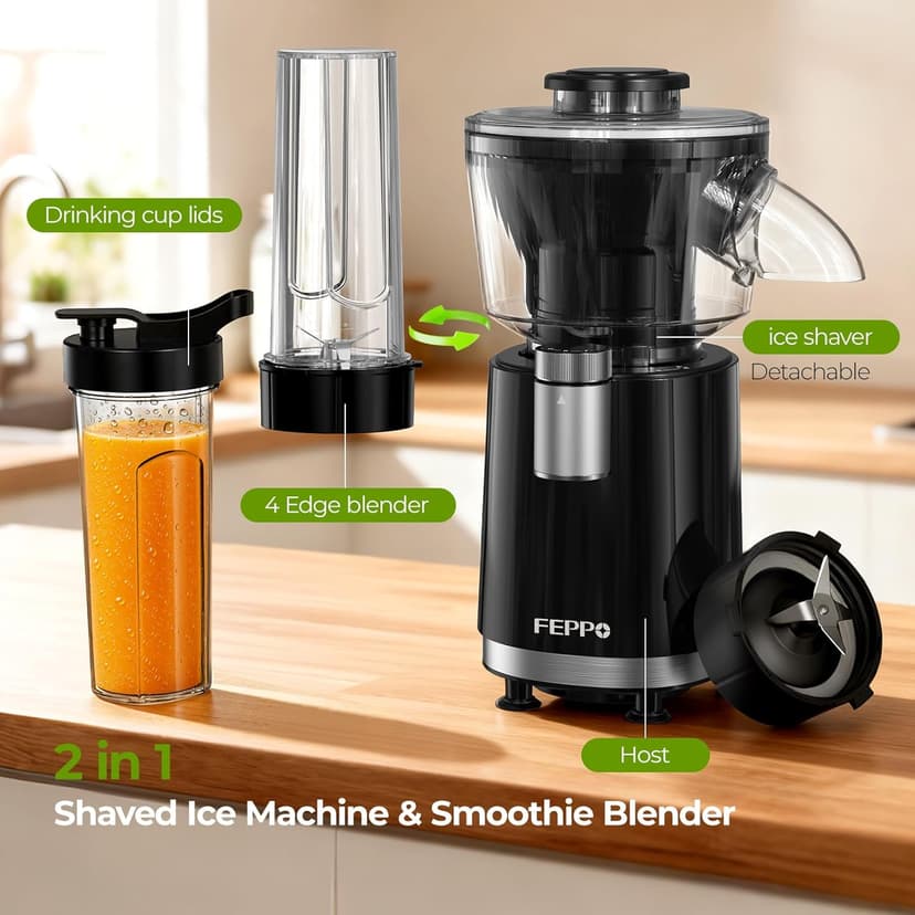 FEPPO Snow Cone Machine & Smoothie Blender 2 in 1, 700W Powerful Shaved Ice Machine Slushine Machine, Frozen Margarita Machine with Stainless Steel Blade, Smoothie Recipe, for Home Kitchen Party