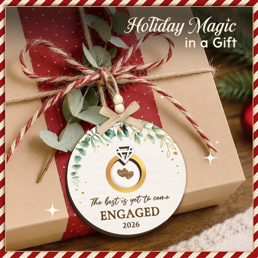 Bride to Be and Fiance Gifts, Newly Proposal Decor, She Said Yes Bridal Shower Couples Presents, 2-layer Wooden Ornaments Engaged Ornament 2026, First Christmas Engagement Ring Keepsake Gift B0H86HP1VB
