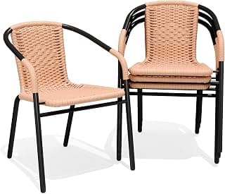 JEAREY Outdoor Patio Rattan Dining Chairs Set of 4, All Weather Stackable Dining Chairs for Lawn, Restaurant, Garden, Beige