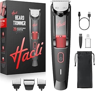 Men's Beard Trimmer with Precision Dial, 20 Adjustable Length Settings for Beard Mustache & Facial Grooming, Cordless Rechargeable, Professional Hair Clipper IPX7 Waterproof Wet/Dry Use, Red