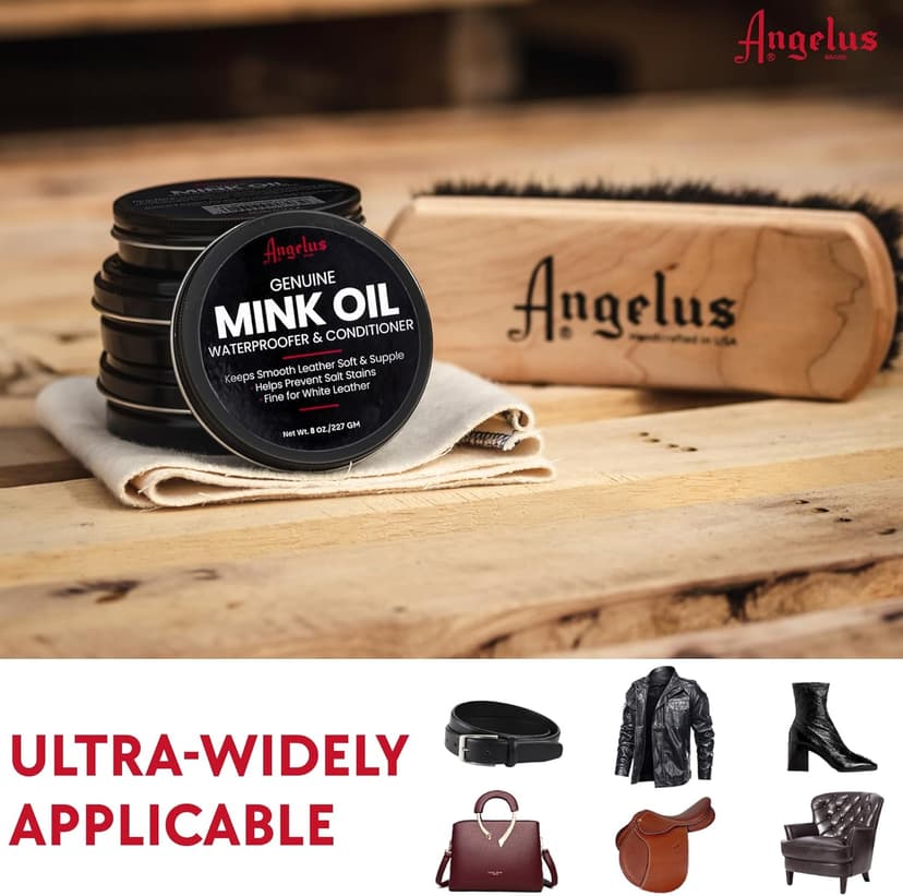 Angelus Mink Oil for Leather Boots 7.6oz | All-Natural Leather Conditioner, Cleaner, Waterproof, Soften, & Restore - Made in USA