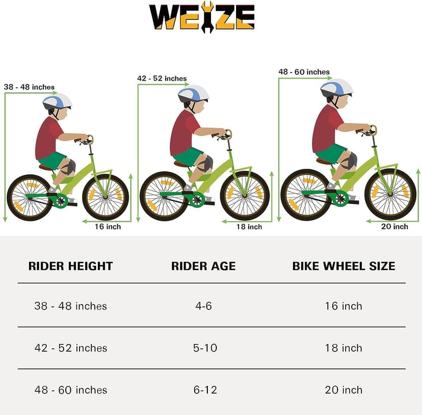 WEIZE Kids Bike,14 16 20 Inch Children Bicycle for Boys Girls Ages 3-12 Years Old, Rider Height 32-60 Inch, Coaster Brake, Multiple Color Options