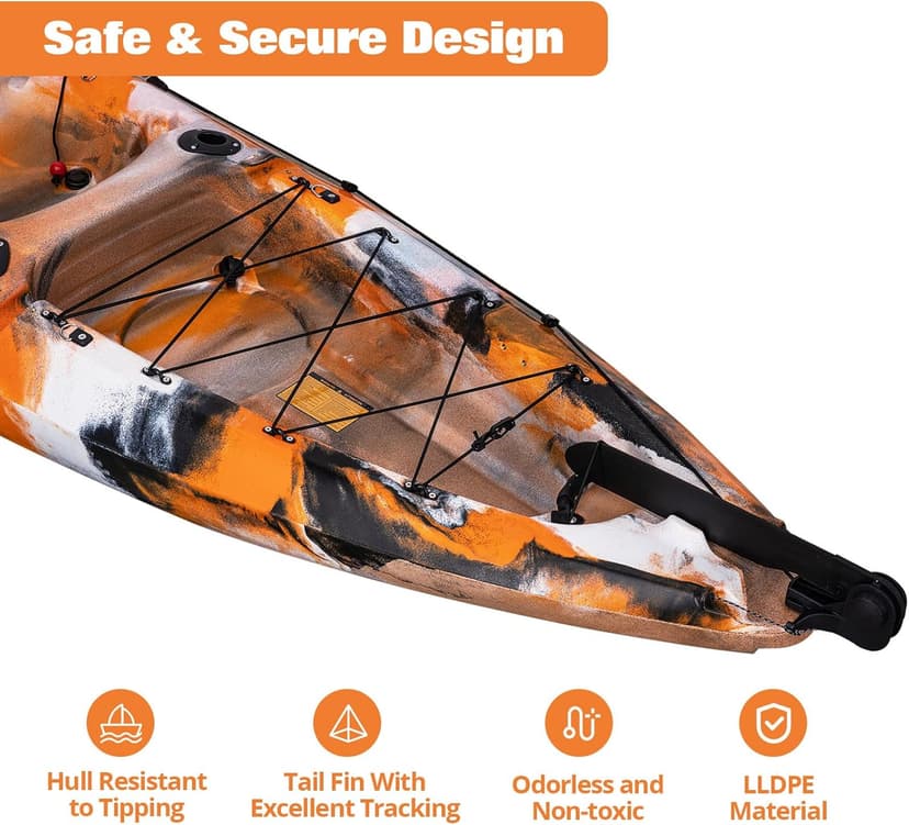 11.9 ft Fishing Kayak for Adults, Sit on Top Kayak with Paddle & Comfortable Seat, Hard Shell Recreational Ocean Fishing Boat for Lake River Sea, 661 LBS Capacity