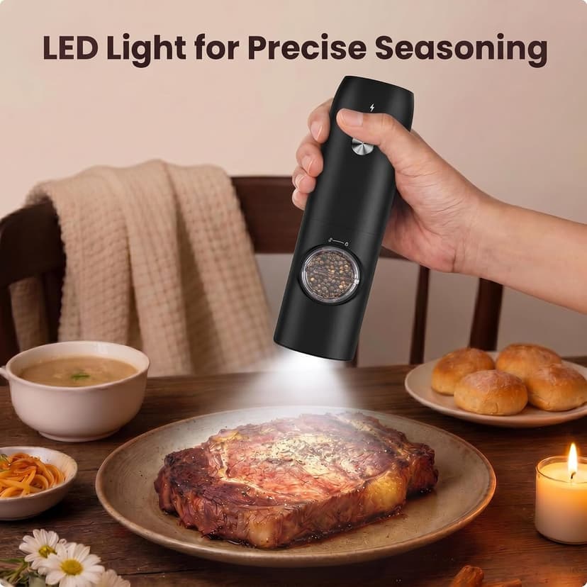 Electric Salt and Pepper Grinder Set, Rechargeable Automatic Salt and Pepper Shakers, Adjustable Coarseness Pepper Grinder with Led, Kitchen Appliances Gifts for Mom(Blackwhite) B0BQYVNKRV
