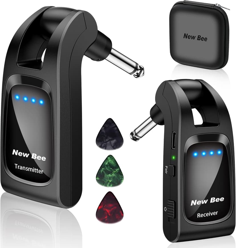 Wireless Guitar System 2.4 GHz with 6 Channels Rechargeable Audio Wireless Guitar Transmitter Receiver for Bass Electric Instruments