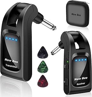 Wireless Guitar System 2.4 GHz with 6 Channels Rechargeable Audio Wireless Guitar Transmitter Receiver for Bass Electric Instruments