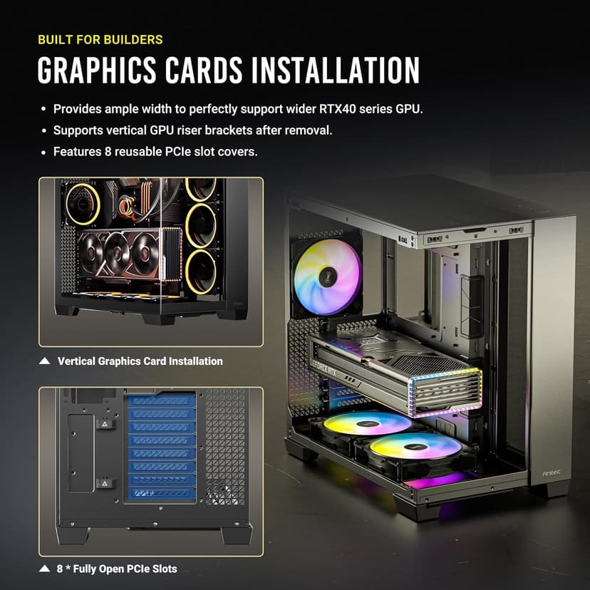 Antec C8 ARGB, 2X TQR 160mm & 1x TQ 140mm ARGB PWM Fans Included,Dual-Chamber Layout, Type-C, 360mm Radiator Support, Seamless TG Front & Side Panels, RTX 40 Compatible, Full-Tower E-ATX PC Case