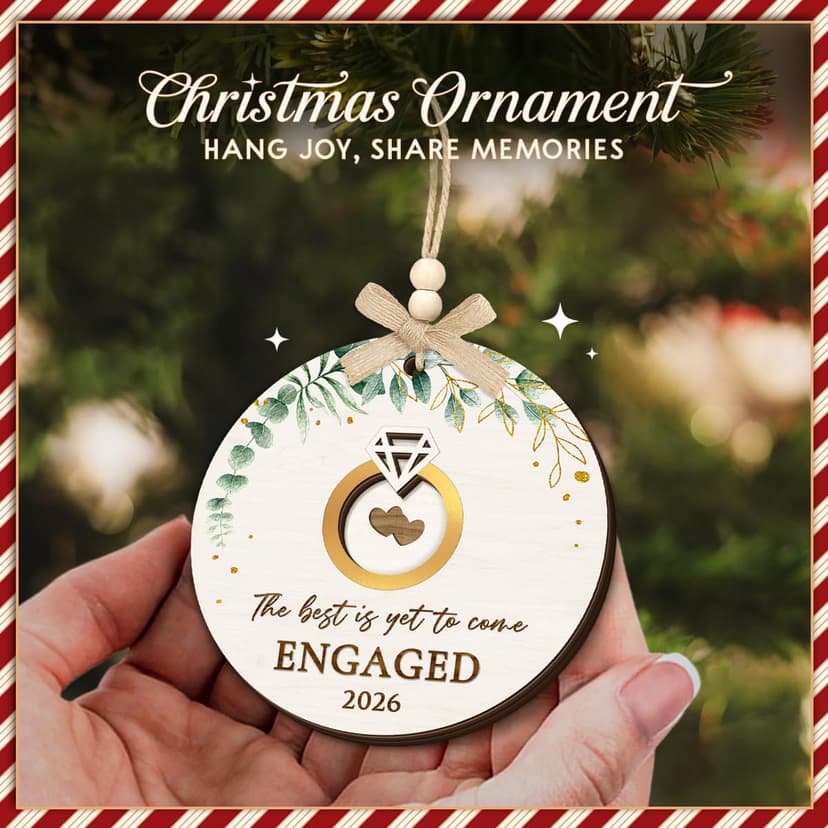 Bride to Be and Fiance Gifts, Newly Proposal Decor, She Said Yes Bridal Shower Couples Presents, 2-layer Wooden Ornaments Engaged Ornament 2026, First Christmas Engagement Ring Keepsake Gift B0H86HP1VB
