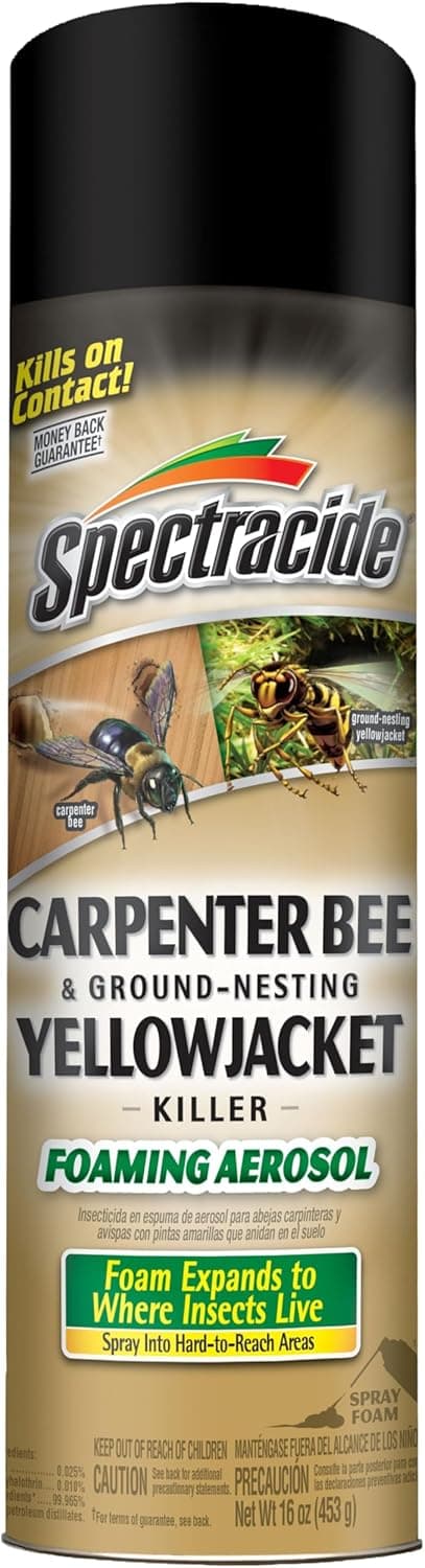 Spectracide Carpenter Bee And Ground-Nesting Yellowjacket Killer Foaming Aerosol 16 Ounces, Expands To Where Insects Live, Yellow