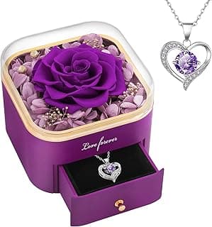 Beferr Birthday Gifts for Women Mom Preserved Real Rose with Necklace Eternal Roses Fresh Flowers for Delivery Prime anniversary Purple Gifts for Grandma Wife Daughter Sister