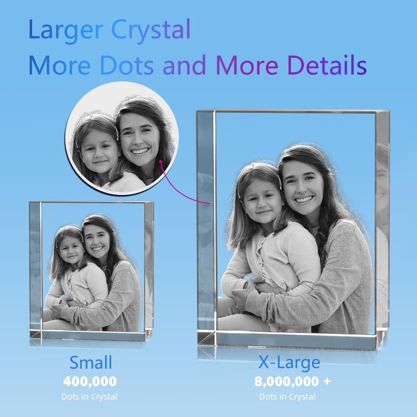 Personalized 3D Crystal Photo, Picture Cube Idea Gift With Your Own Photo, Customized Christmas, Birthday, Wedding Memorial, Mother's Day, Couples Gift for Women, Wife, Husband, Men - Small Portrait
