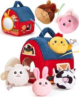 Baby Gifts Christmas Stocking Stuffers 6 Month Old Montessori Toys with Rattle, Crinkle, Texures, Mirror Infant Sensory Balls hahaland Baby Toys 6-12 Months - Surprise Barn Stuffed Farm Animals Plush B0CFX5H5MJ