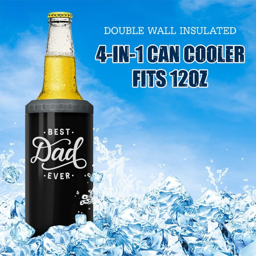 SANDJEST 4-in-1 Best Dad Ever Tumbler Gifts for Dad from Daughter Son - 12oz Dad Can Cooler Tumblers Travel Mug Cup - Stainless Steel Insulated Cans Coozie Christmas, Birthday, Father's Day Gift