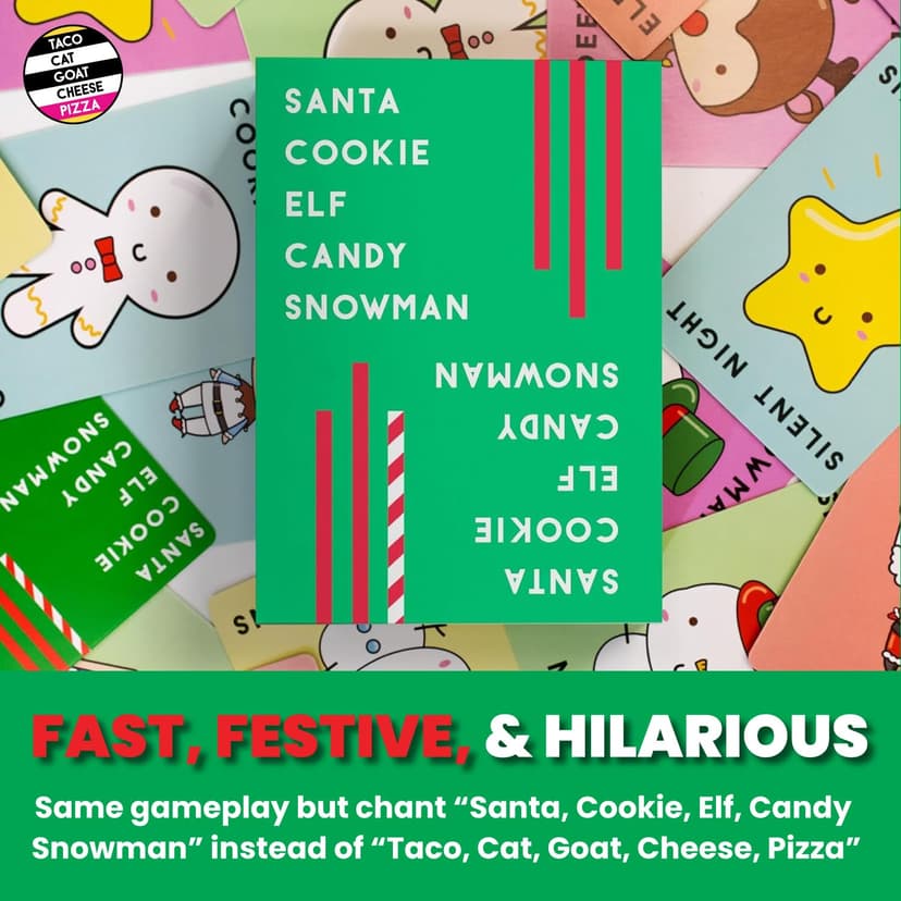 Santa Cookie Elf Candy Snowman Card Game – by Taco Cat Goat Cheese Pizza – Holiday Party Card Game – Great Stocking Stuffer – Fun for Kids, Teens, Adults and Family - 10 Min Ages 7+