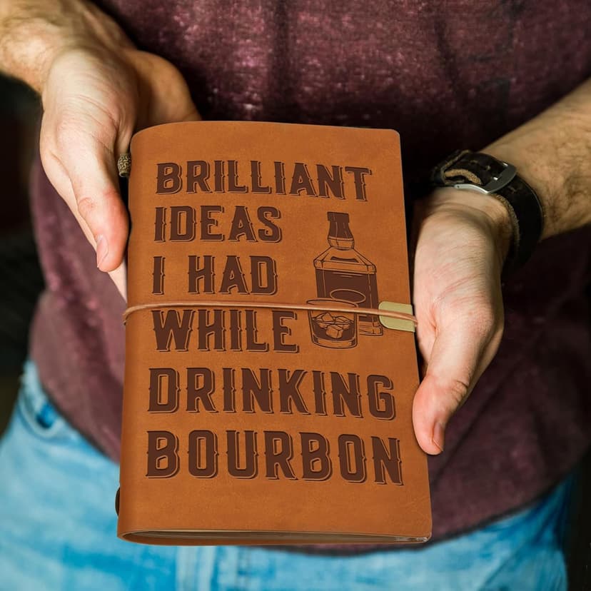 Gifts for Bourbon Lovers, Whiskey Lovers, Engraved Refillable Journal Sketchbook, Lined Planner, Travel Notebook Bourbon Gifts for Men, Leather Journal Notebook for Bourbon Lover B0GCZNYDV2