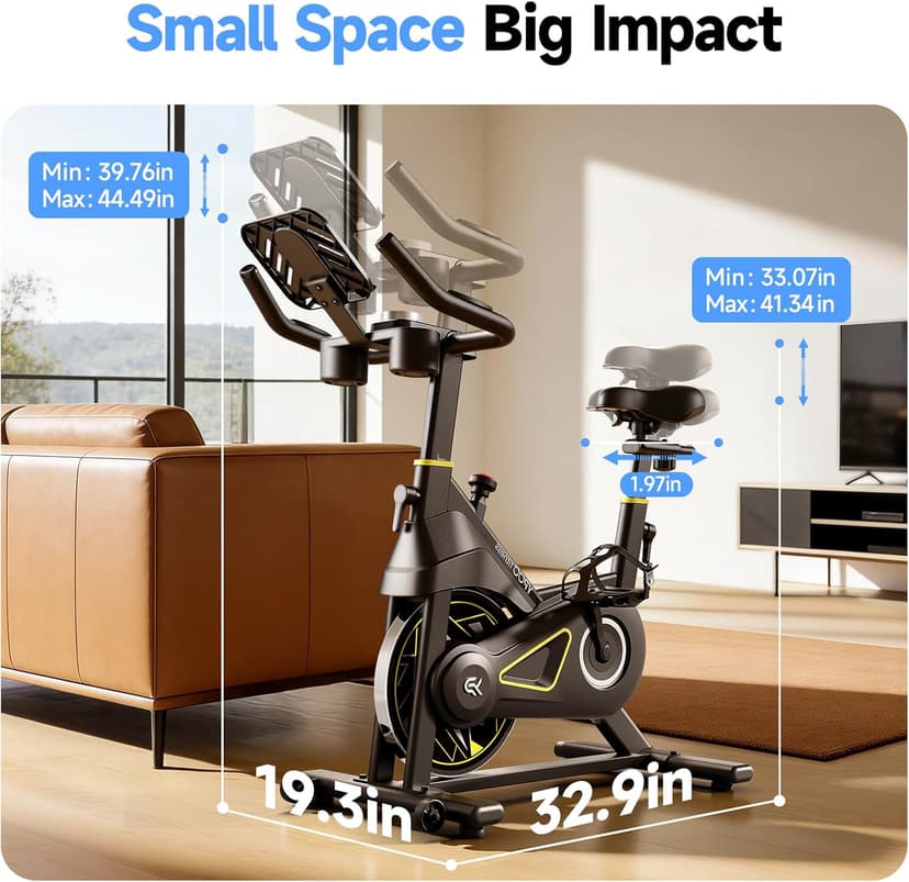 Exercise Bike, Adjustable Magnetic Resistance Stationary Bikes for Home Cardio with Exclusive App, Indoor Bike with 330lbs Weight Capacity Comfortable Seat, Tablet Mount and Fitness Courses