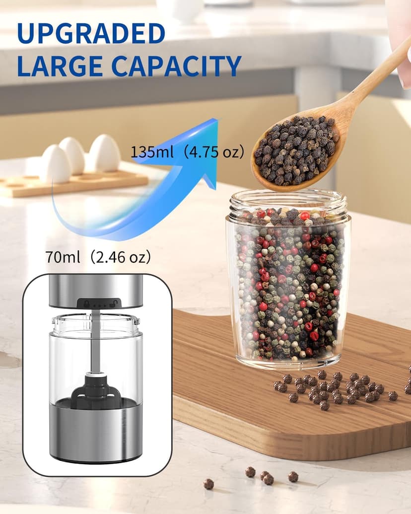 CIRCLE JOY Gravity Electric Salt and Pepper Grinder Set Automatic Salt and Pepper Grinder Set with LED Light, Battery Operated, Adjustable Coarseness, Large Capacity, for Home Kitchen BBQ, Black B0DFY5TNFX