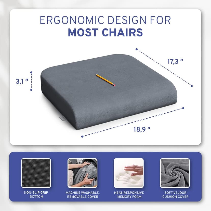 ComfySure Seat Cushion Extra Large - Firm Memory Foam Chair Pad for Recliner, Wheelchair, Office Chair, Stadium, Bleacher, Car, Floor, Patio Furniture, Bariatric Overweight Users 19”x17”x3”