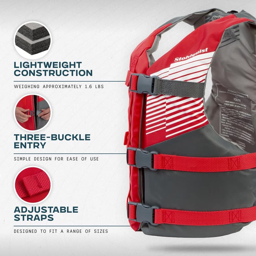 Stohlquist Universal Fit Adult Life Jacket PFD (4 Pack) Coast Guard Approved, for Men and Women 90+ lbs, Lightweight Neoprene and Adjustable, Ideal for Boating, Kayaking & Water Sports