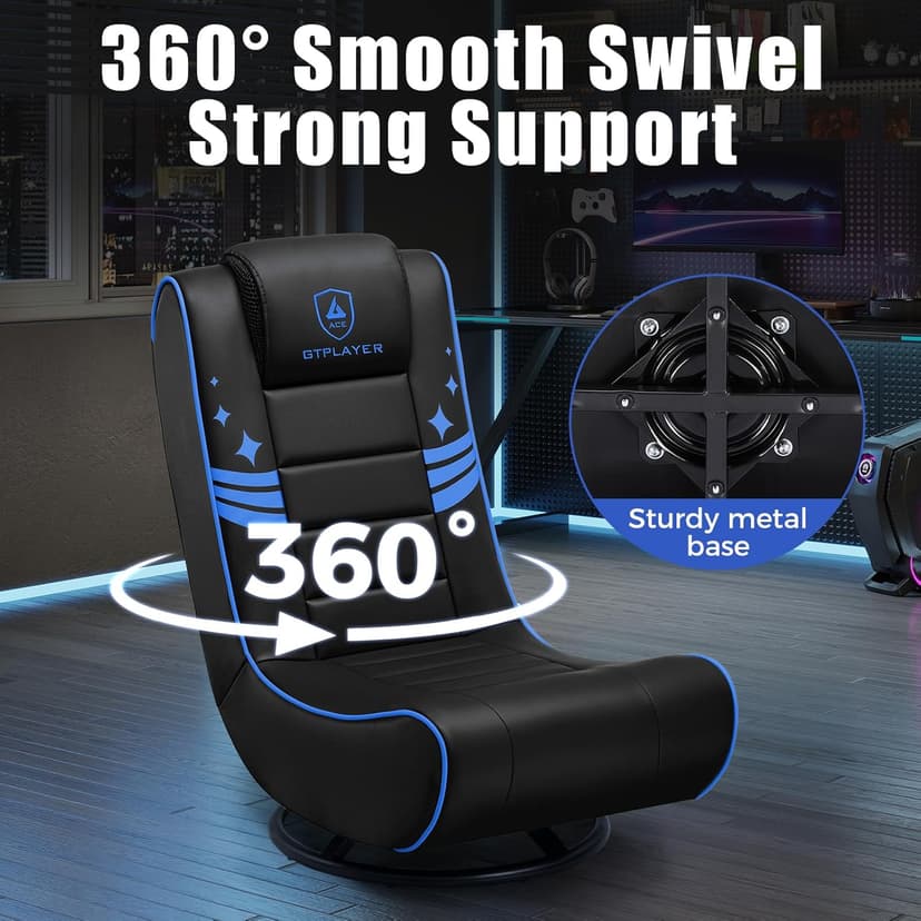 GTPLAYER Floor Gaming Chair Foldable Swivel Floor Chairs for Kids Boys Comfy Video Game Seat with 360° Multipurpose for Gamers, Bedroom or Game Room(Black-Blue)