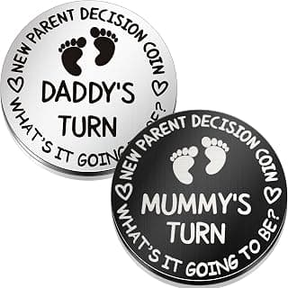 Hicarer 2 Pcs Funny Baby Gift New Parents Decision Coin New Mom Gifts Double Sided Decision Making Coin New Pregnancy Gift for First Time Mom Dad Push Present for Christmas(Silver and Black) B098QGPPJ6