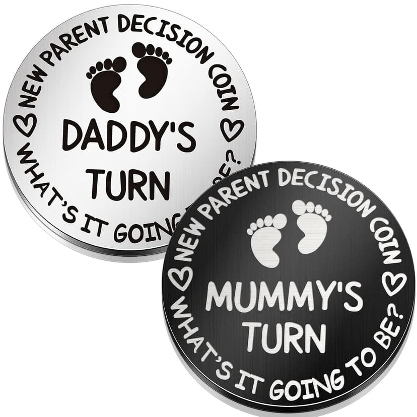 Hicarer 2 Pcs Funny Baby Gift New Parents Decision Coin New Mom Gifts Double Sided Decision Making Coin New Pregnancy Gift for First Time Mom Dad Push Present for Christmas(Silver and Black) B098QGPPJ6
