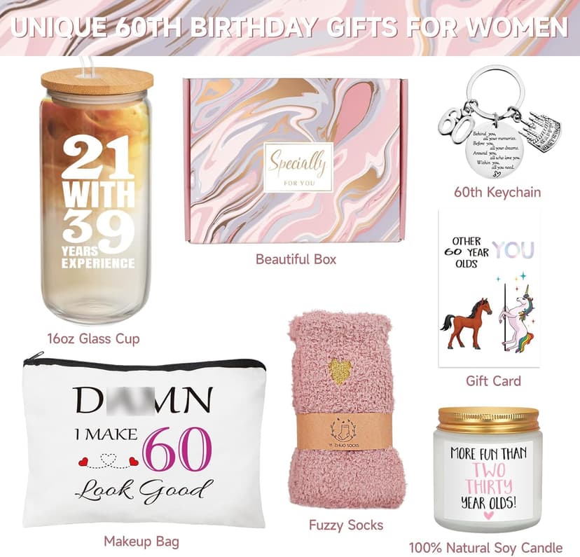 60th Birthday Gifts for Women, Funny 60th Birthday Gift Ideas, 21 with 39 Years Experience, Unique 60th Birthday Gifts for Her, Happy 60 Birthday Gifts, Gifts for 60th Mom Sister Friend Coworker