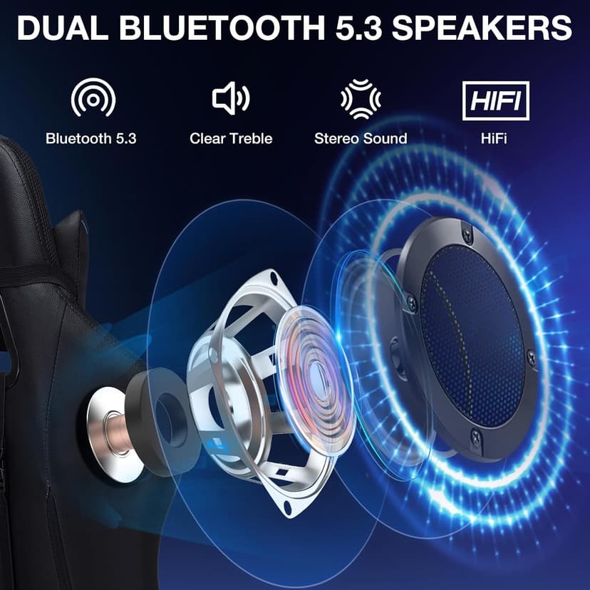 RGB Gaming Chair with Bluetooth Speakers and LED Lights Ergonomic Massage Computer Game Chair with Footrest High Back Music Video Game Chair with Lumbar Support Red and Black