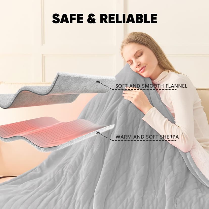 10 Heat Levels 1/2/4/6/8 Hours Auto-off,Sherpa Soft Cozy Warm Blanket,House Warming Gifts for Grandma Grandpa, Dove Grey greenoak Heated Blanket Electric Throw Heating 50"X60",Gifts for Women B0H5K4MBXB