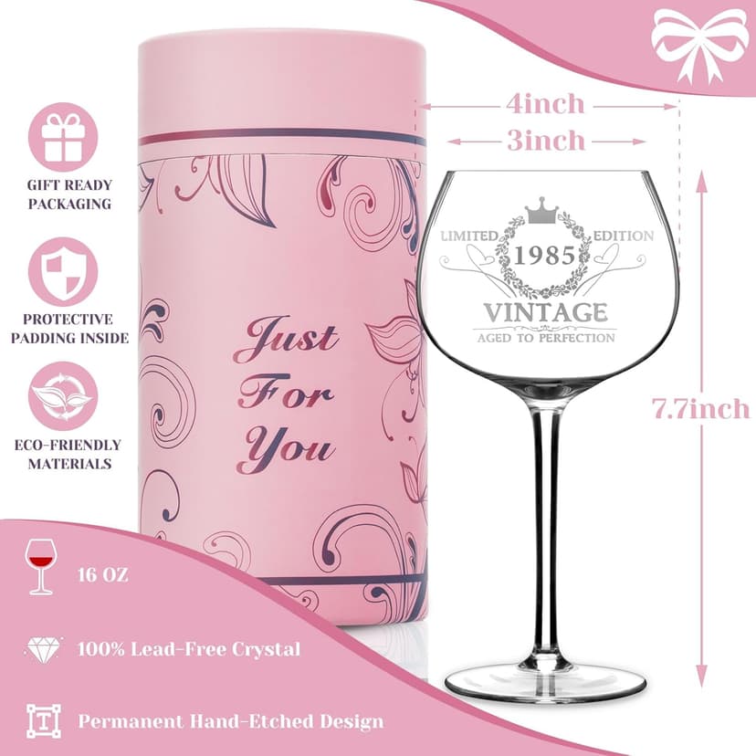 40TH Birthday Gifts for Her, Vintage 1985 40th Wine Glass, 40 Year Old Birthday Decorations For Women, Funny 40 Bday Gifts Idea For Women, Friends, Daughter, Sister Mom - Turning 40 Present