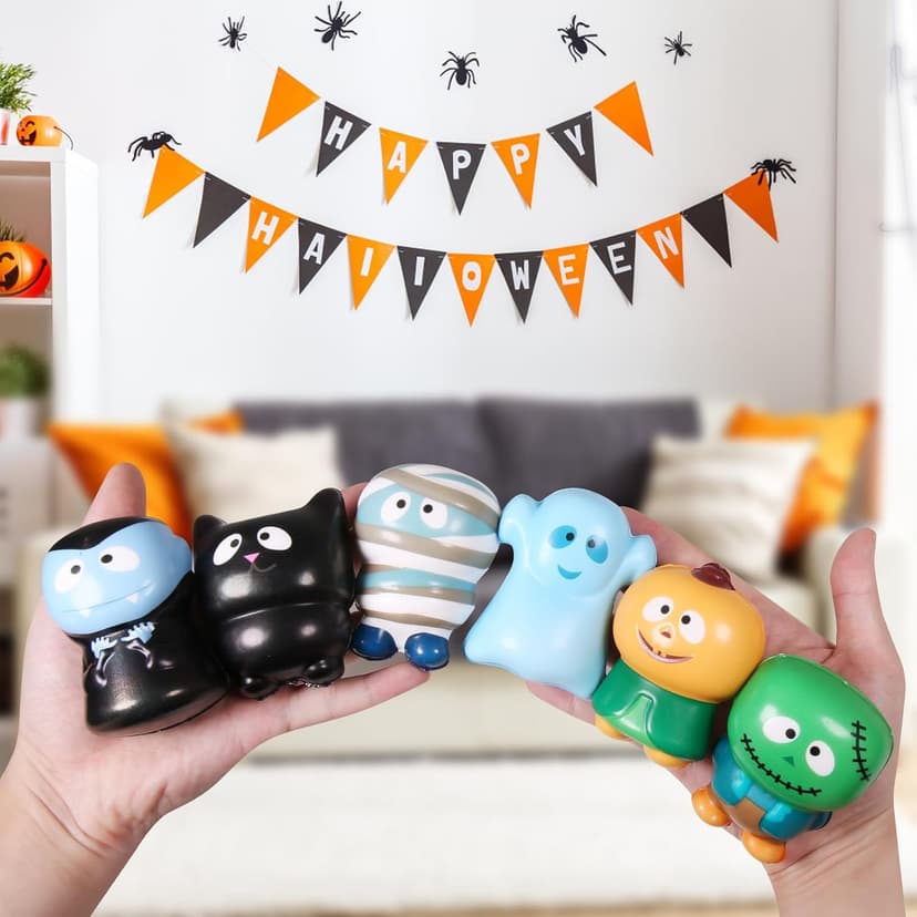 New 6 Packs-Halloween Squishies Toys Slow Rising Party Favors:Pumpkin,Zombie,Black Cat,Mummy,Vampire,Ghost Halloween Treat Bag Classroom Prizes,Stress Relief Toys for Kids Toddlers Gift