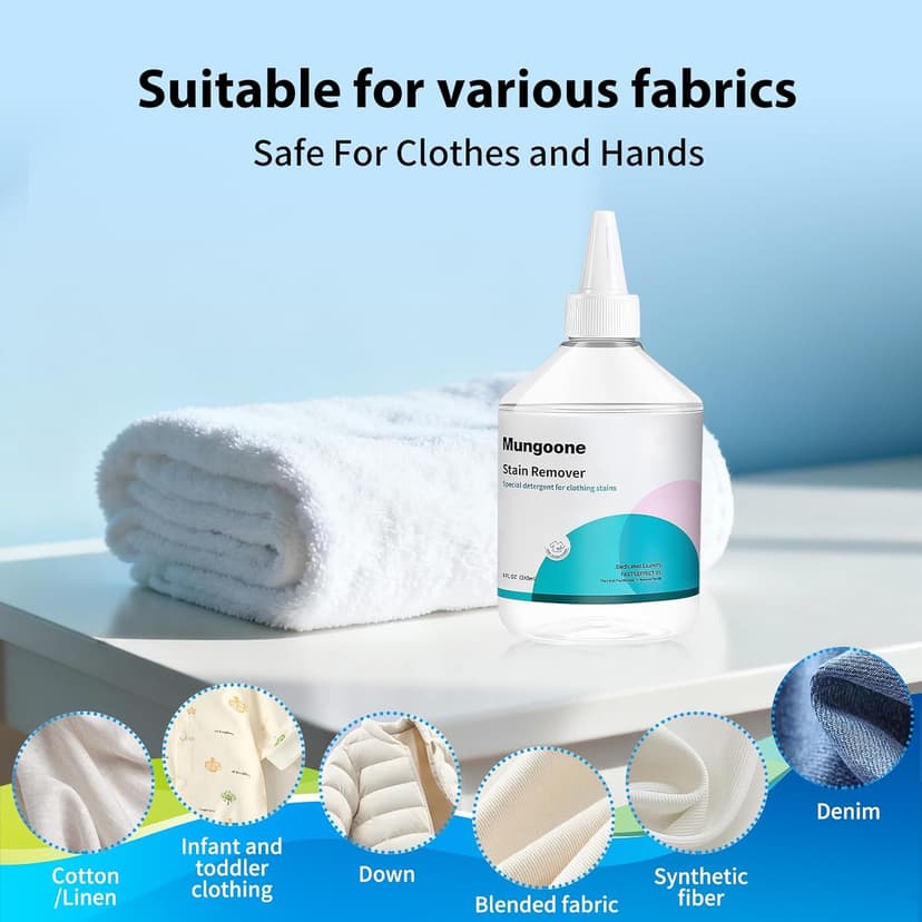 Mungoone Clothes Grease Stain Remover, Newborn & Baby Essentials, Laundry Stain Treatment, Stain Remover for Oil Grease, Ink Stains, Foods & Vegetable Stains, Makeup, Grass, Coffee, & More, 8 Fl Oz