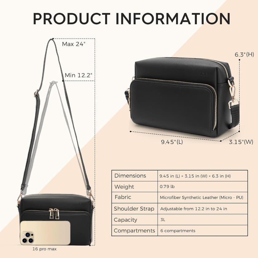 FYY Small Crossbody Bags for Women Vegan Leather Crossbody Purses for Women Travel with Adjustable Shoulder Strap