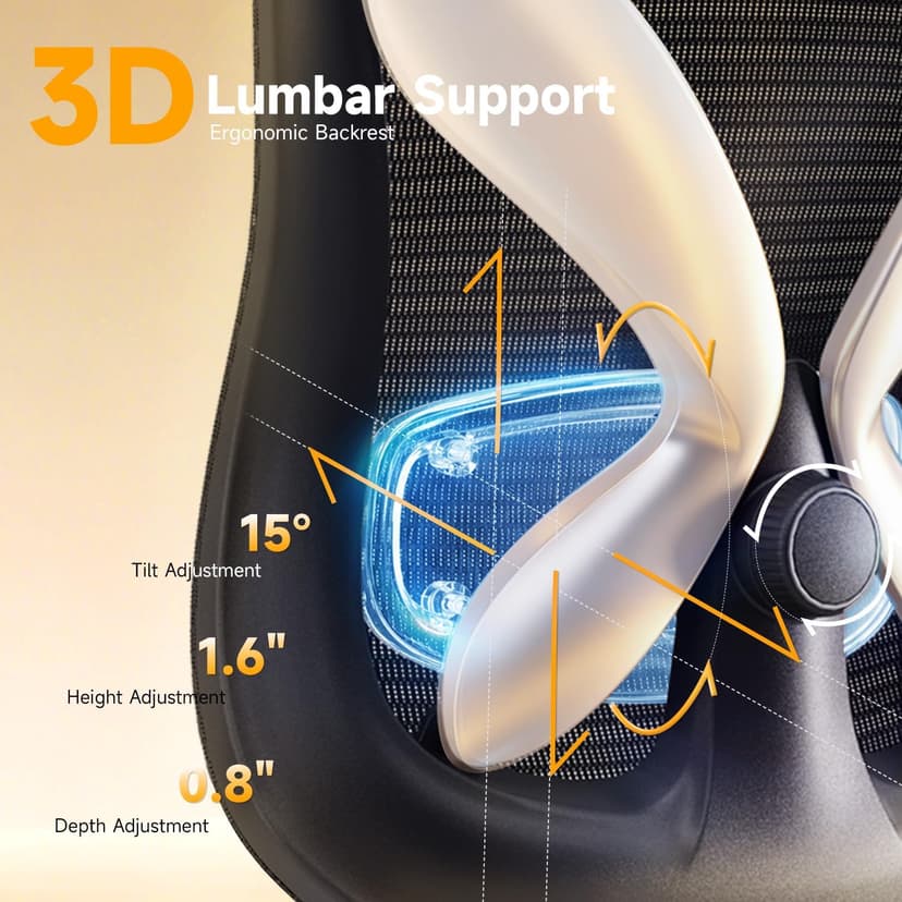 amseatec Office Chair Ergonomic Desk Chair,350 LBS Home Mesh Office Desk Chairs with 3D Adjustable Lumbar Support,5D Flip-up Arms,2D Adjustable Headrest,Comfortable Computer Gaming Chairs(Black)