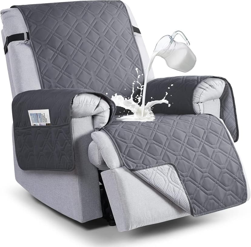 VANSOFY 100% Waterproof Recliner Chair Covers, Recliner Cover Non-Slip Dog Chair Cover Furniture Protector Washable Slipcover with Pocket, Elastic Straps for Pets, Dogs(Dark Gray, 23.6")
