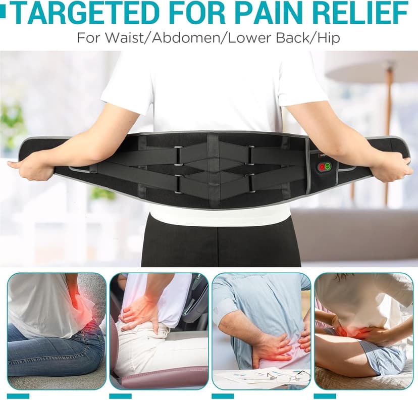 Comfytemp Cordless Heating Pad with Massager for Back Pain Relief, Portable Lower Back Massager Wearable, Birthday Gifts for Dad Mom Men Women Elderly, Rechargeable Period Cramps, 3 Heat Auto-Off, 58"